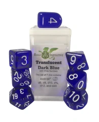Set Of 7 Dice: Translucent Dark Blue W/White